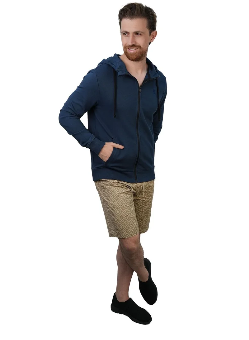 جيوردانو جاكيت هودي رجالي بياقة فرنسية من نسيج التيري الفرنسي بقصة ضيقة